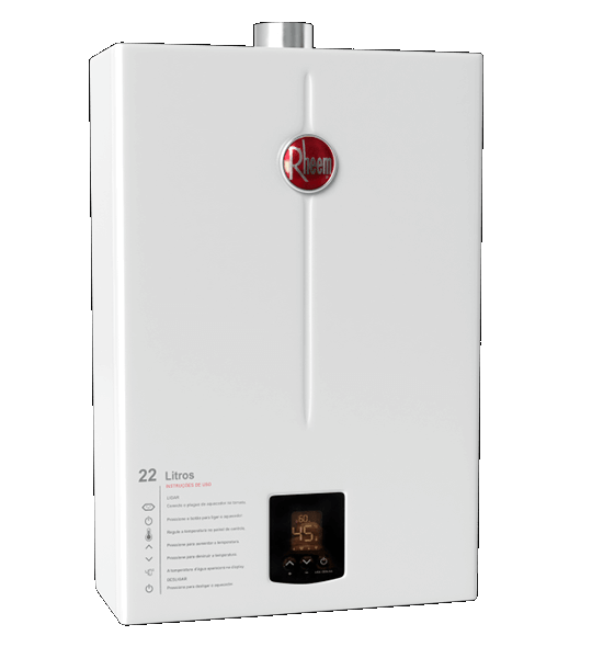 Aquecedor a Gás Digital Rheem 22 Litros GLP/GN Branco