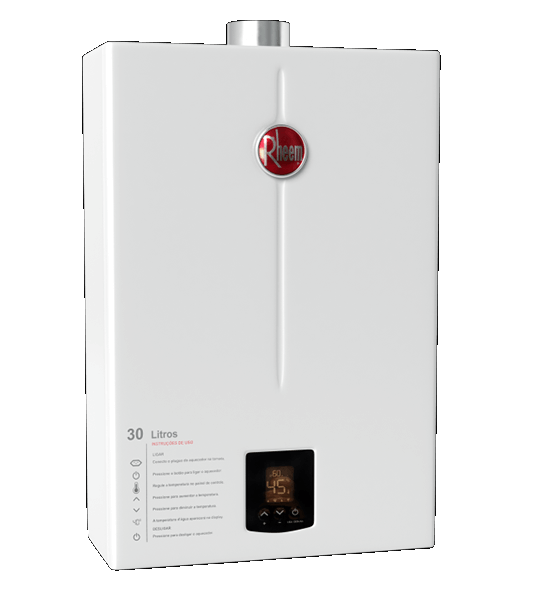 Aquecedor a Gás Digital Rheem 30 Litros GLP/GN Branco